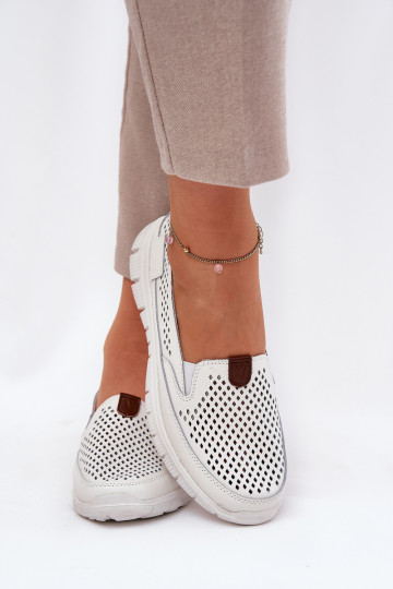 Ballerine traforate bianche in pelle naturale 2