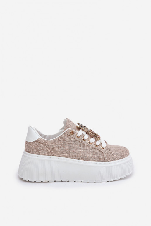 Scarpe modello sneakers con una piattaforma Z Przypinką Orsi di peluche S.Barski BF51-014 beige