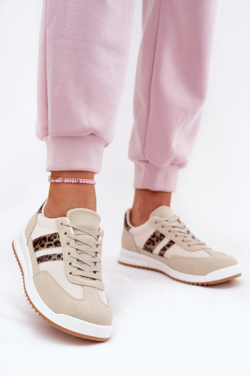 Scarpe modello sneakers Femminile Z in ecopelle scamosciatau con motivi di pelliccia di leopardo beige Deverinils