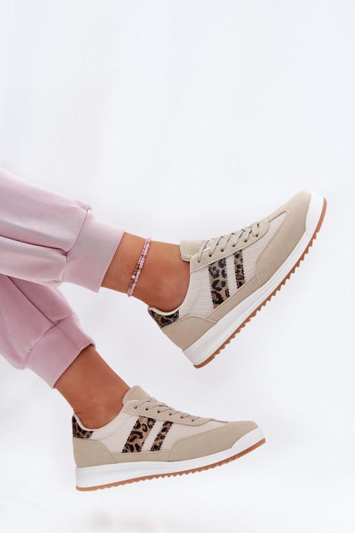 Scarpe modello sneakers Femminile Z in ecopelle scamosciatau con motivi di pelliccia di leopardo beige Deverinils