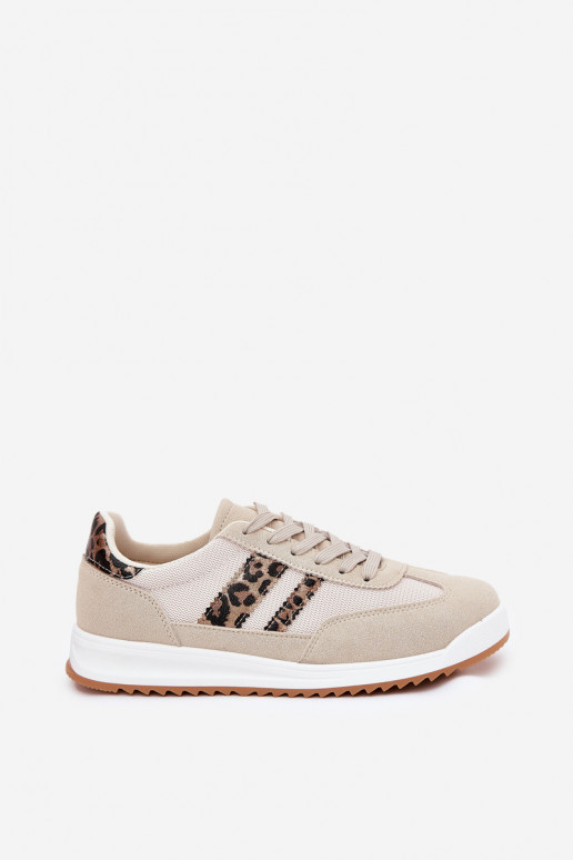 Scarpe modello sneakers Femminile Z in ecopelle scamosciatau con motivi di pelliccia di leopardo beige Deverinils