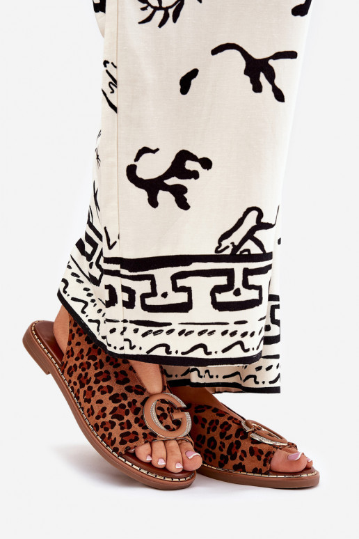Sandali piatti con motivo leopardato,...