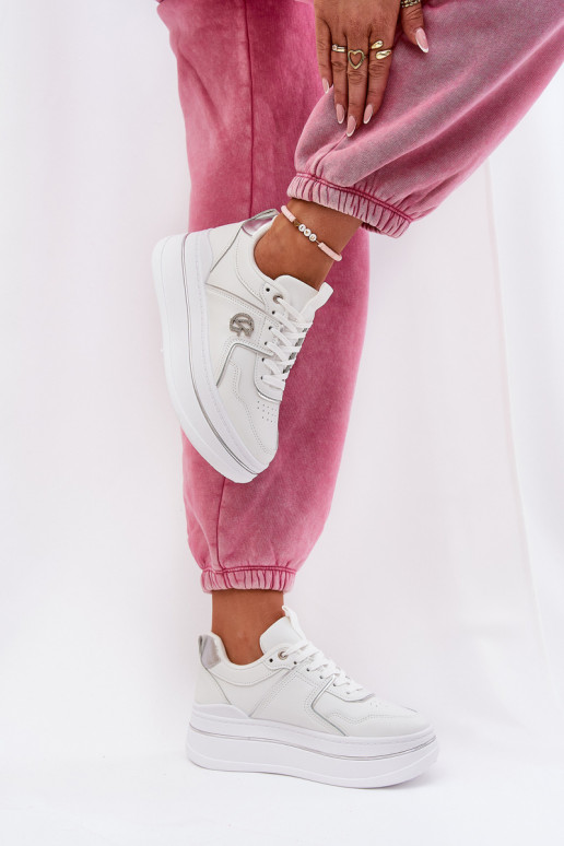 Sneakers bianche con piattaforma per...