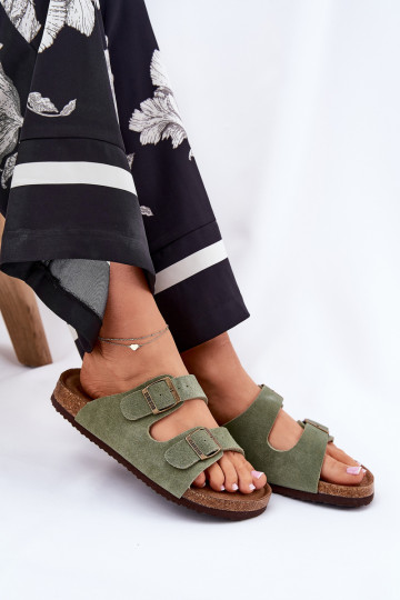 Pantofole da donna in pelle scamosciata con fibbie Big Star RR274A393 colore verde