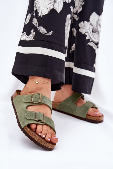 Pantofole da donna in pelle scamosciata con fibbie Big Star RR274A393 colore verde 2