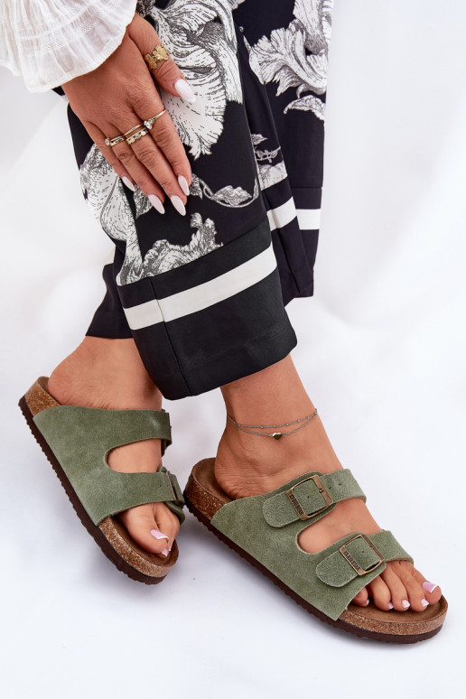 Pantofole da donna in pelle scamosciata con fibbie Big Star RR274A393 colore verde