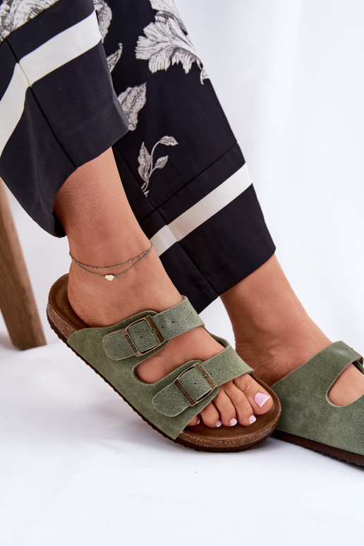 Pantofole da donna in pelle scamosciata con fibbie Big Star RR274A393 colore verde