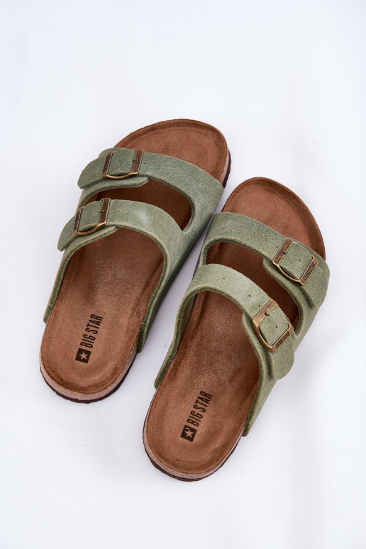 Pantofole da donna in pelle scamosciata con fibbie Big Star RR274A393 colore verde