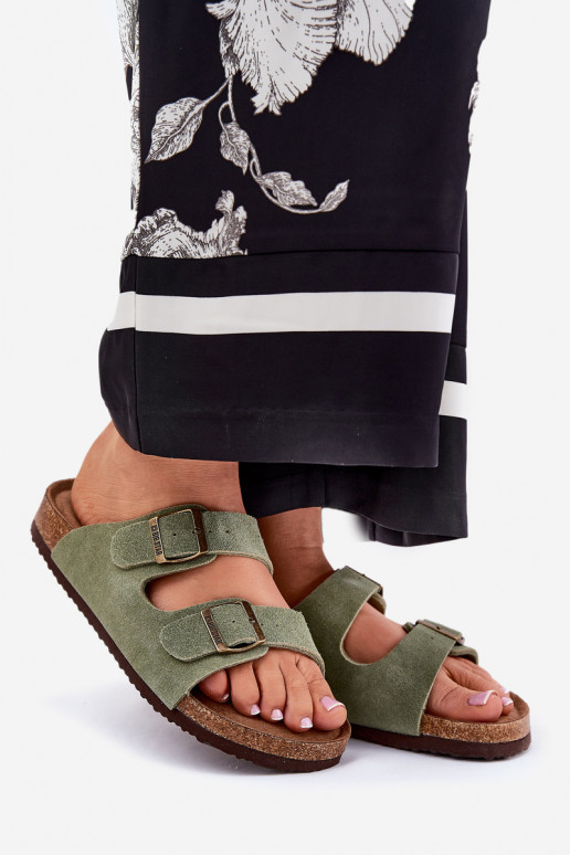 Pantofole da donna in pelle scamosciata con fibbie Big Star RR274A393 colore verde