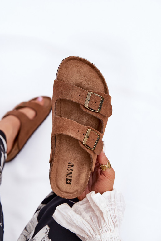 Pantofole da donna in pelle scamosciata con fibbie Big Star RR274A394 colore marrone