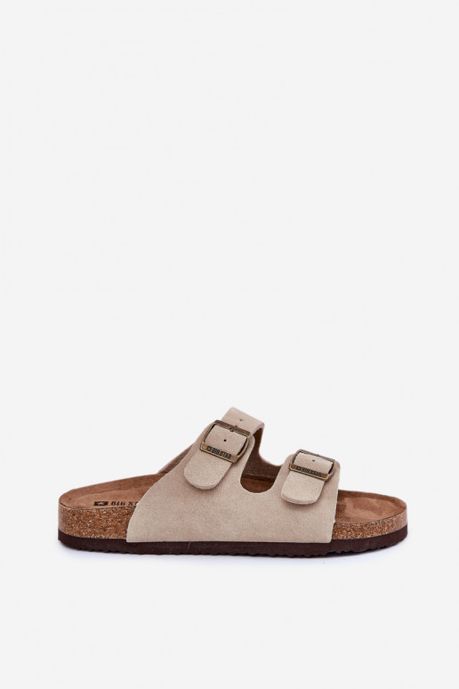 Pantofole da donna in pelle scamosciata con fibbie Big Star RR274A391 beige