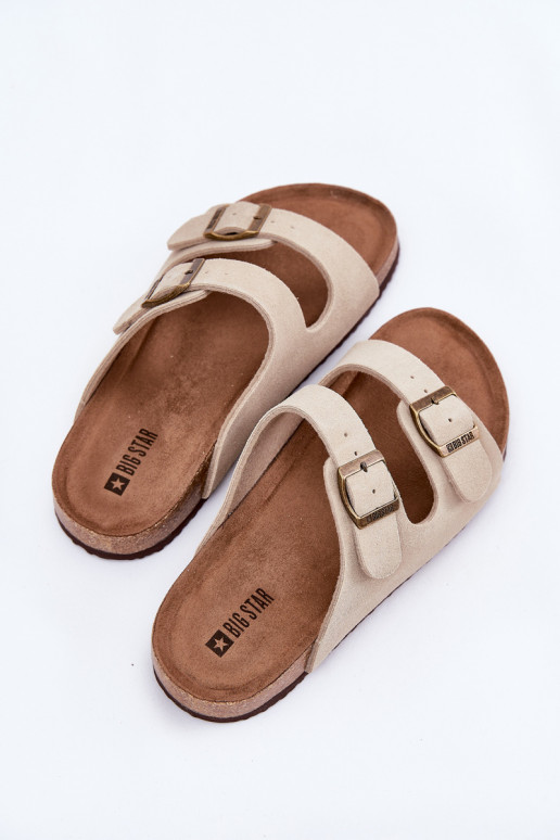 Pantofole da donna in pelle scamosciata con fibbie Big Star RR274A391 beige