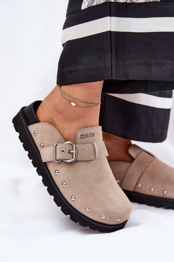 pantofole in pelle scamosciata Zoccoli Femminile con una piattaforma Big Star RR274A376 beige