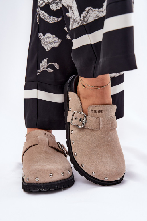 pantofole in pelle scamosciata Zoccoli Femminile con una piattaforma Big Star RR274A376 beige