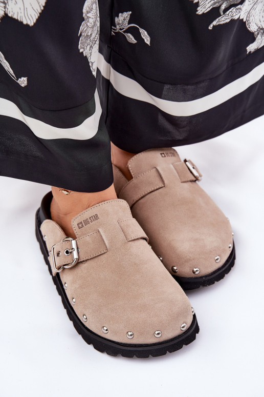 pantofole in pelle scamosciata Zoccoli Femminile con una piattaforma Big Star RR274A376 beige