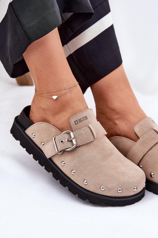 pantofole in pelle scamosciata Zoccoli Femminile con una piattaforma Big Star RR274A376 beige