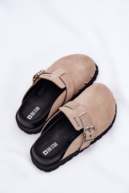 pantofole in pelle scamosciata Zoccoli Femminile con una piattaforma Big Star RR274A376 beige