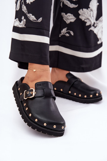 Infradito neri in pelle con piattaforma per donna Big Star RR274A378