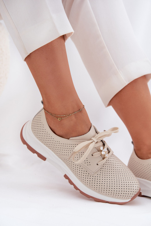 Pelle scarpe Femminile Z Przypinką Artiker 54C1811 beige