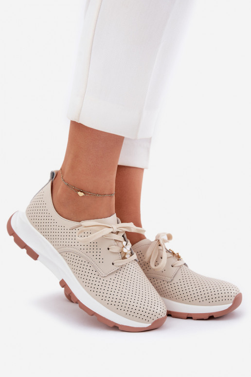 Pelle scarpe Femminile Z Przypinką Artiker 54C1811 beige