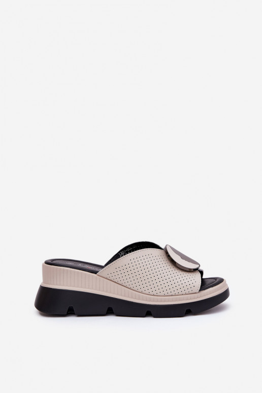 Pantofole in pelle Femminile con ornamenti S.Barski LR51-662 beige