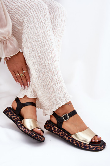 sandali Pelle Femminile con una piattaforma e scritti S.Barski JC51-347 colore dorato