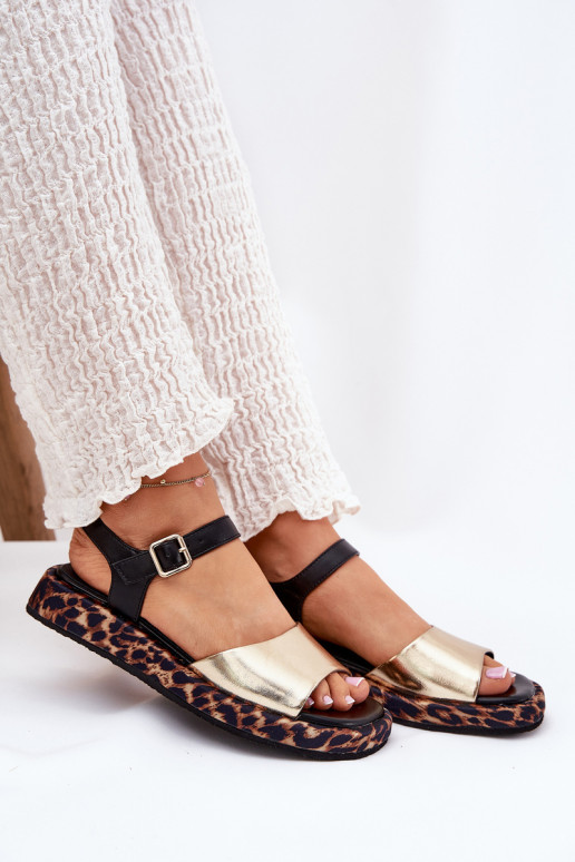 sandali Pelle Femminile con una piattaforma e scritti S.Barski JC51-347 colore dorato