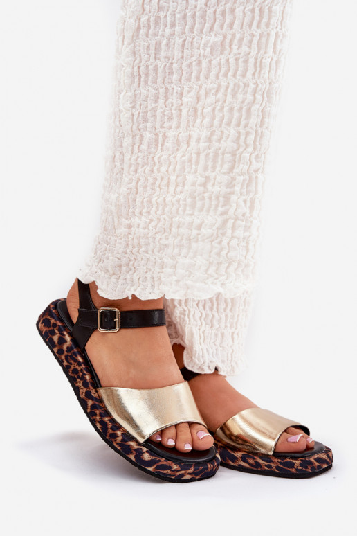 sandali Pelle Femminile con una piattaforma e scritti S.Barski JC51-347 colore dorato