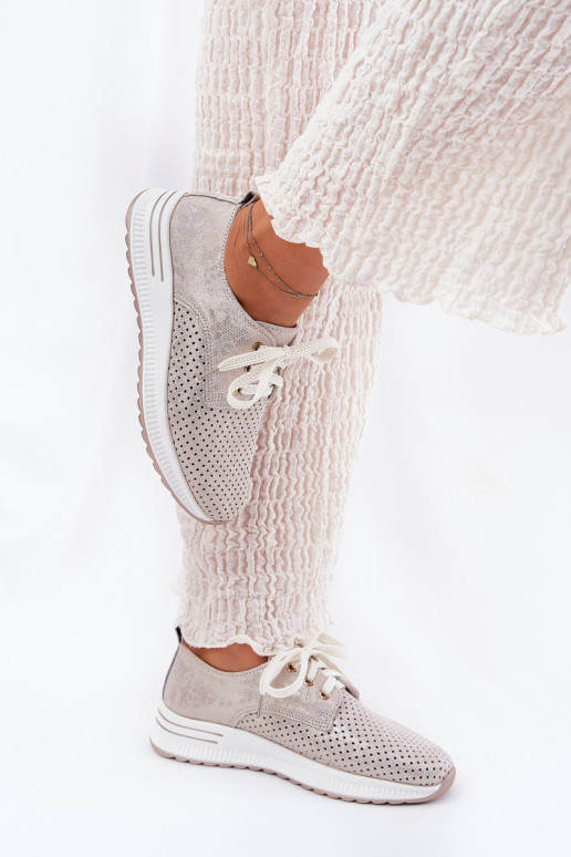 Pelle  scarpe Femminile con una piattaforma Artiker 56C2113 beige-colore dorato