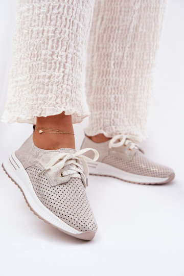 Pelle  scarpe Femminile con una piattaforma Artiker 56C2113 beige-colore dorato 2