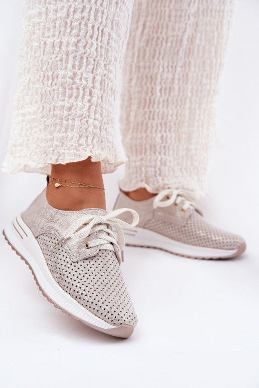 Pelle  scarpe Femminile con una piattaforma Artiker 56C2113 beige-colore dorato