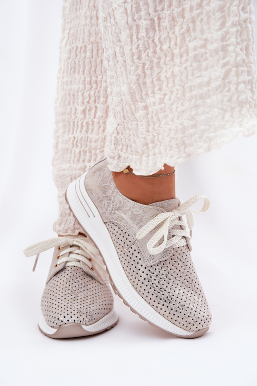 Pelle  scarpe Femminile con una piattaforma Artiker 56C2113 beige-colore dorato