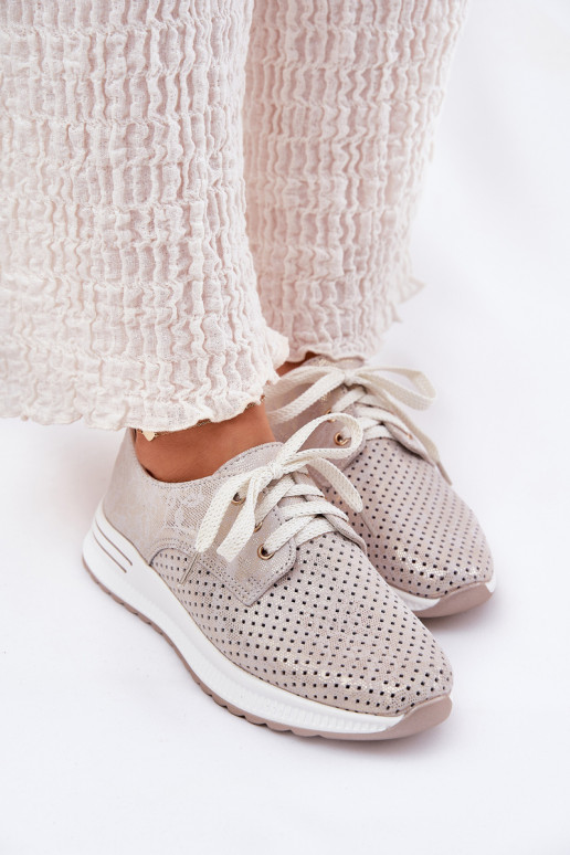 Pelle  scarpe Femminile con una piattaforma Artiker 56C2113 beige-colore dorato