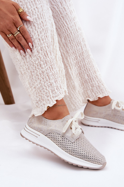 Pelle  scarpe Femminile con una piattaforma Artiker 56C2113 beige-colore dorato