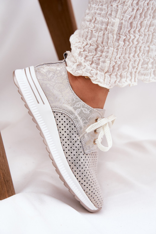 Pelle  scarpe Femminile con una piattaforma Artiker 56C2113 beige-colore dorato