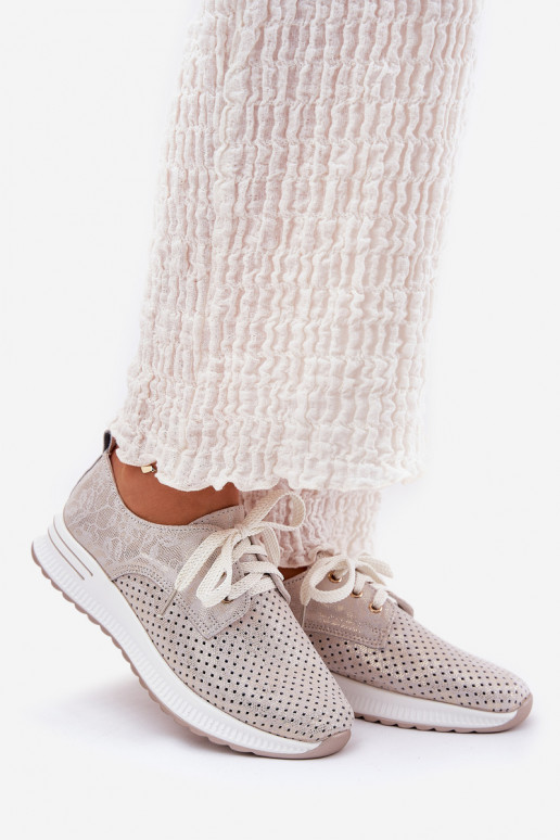 Pelle  scarpe Femminile con una piattaforma Artiker 56C2113 beige-colore dorato