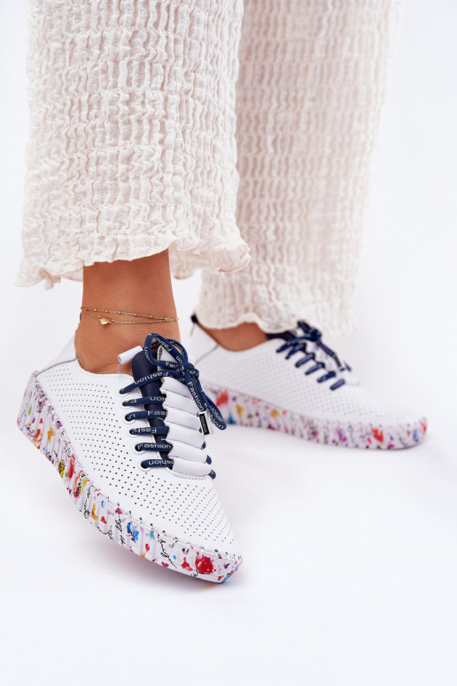 Pelle scarpe Abilitato Elegantellatoj Platformie Artiker 52C1713 Bianco-blu scuro