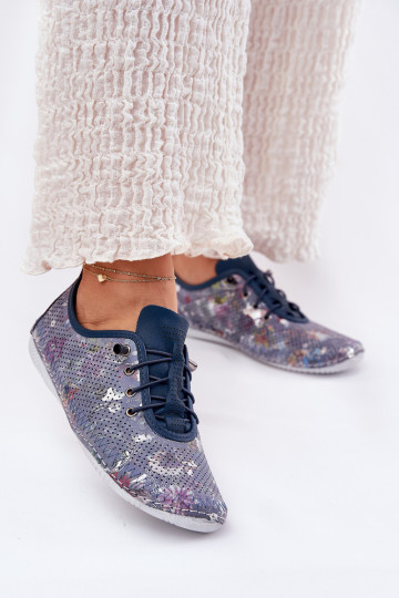 Scarpe in pelle blu per donne con motivi Artiker 56C2691