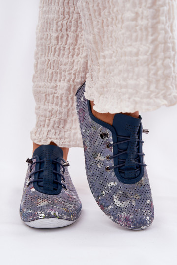 Scarpe in pelle blu per donne con motivi Artiker 56C2691 2