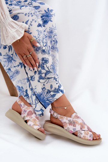 Sandali in pelle sintetica in vari colori con fiori per donne Tosmelia