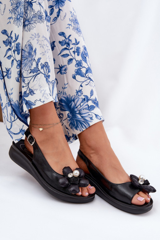 Sandali da donna Con decorazioni con fioriem colore nero Divonne