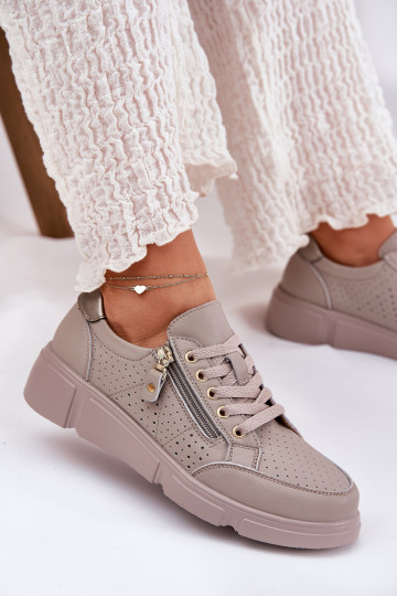 Pelle scarpe da ginnastica Scarpe modello sneakers con una piattaforma con cerniere Vinceza 88019 beige