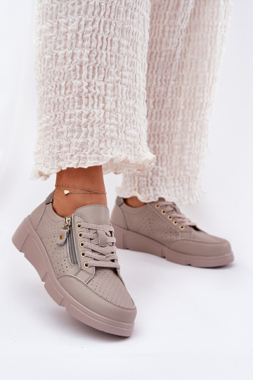 Pelle scarpe da ginnastica Scarpe modello sneakers con una piattaforma con cerniere Vinceza 88019 beige 2