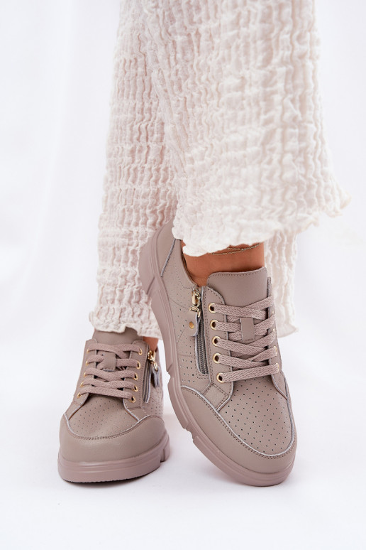 Pelle scarpe da ginnastica Scarpe modello sneakers con una piattaforma con cerniere Vinceza 88019 beige Pelle scarpe da ginnastica Scarpe modello sneakers con una piattaforma con cerniere Vinceza 88019 beige