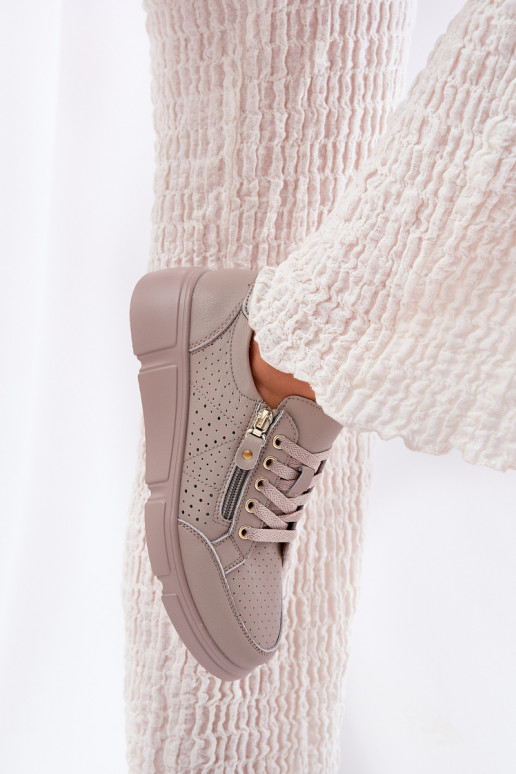 Pelle scarpe da ginnastica Scarpe modello sneakers con una piattaforma con cerniere Vinceza 88019 beige Pelle scarpe da ginnastica Scarpe modello sneakers con una piattaforma con cerniere Vinceza 88019 beige