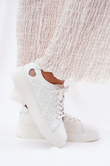 Scarpe sportive in pelle bianche con plateau Vinceza 88018