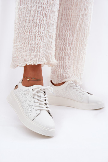 Scarpe sportive in pelle bianche con plateau Vinceza 88018 2