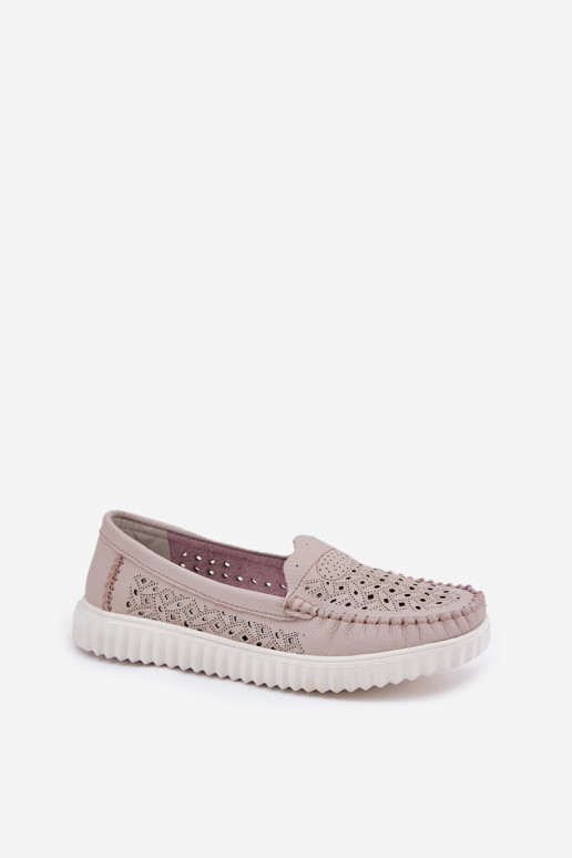 Pelle mocassini da donna con elementi traforati Vinceza 88028 beige