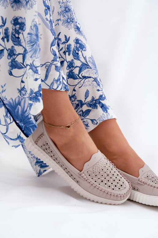 Pelle mocassini da donna con elementi traforati Vinceza 88028 beige