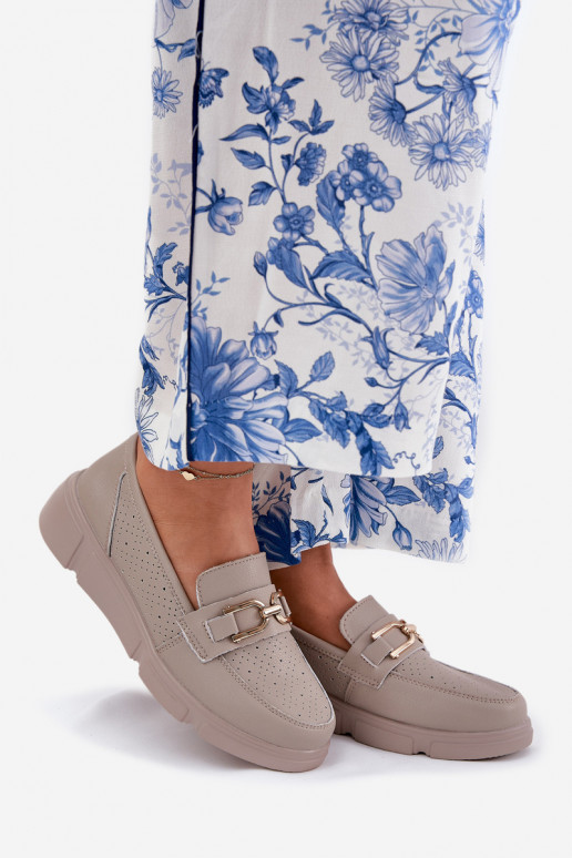 mocassini da donna Pelle Ze colore doratom Detalem Vinceza 88007 beige